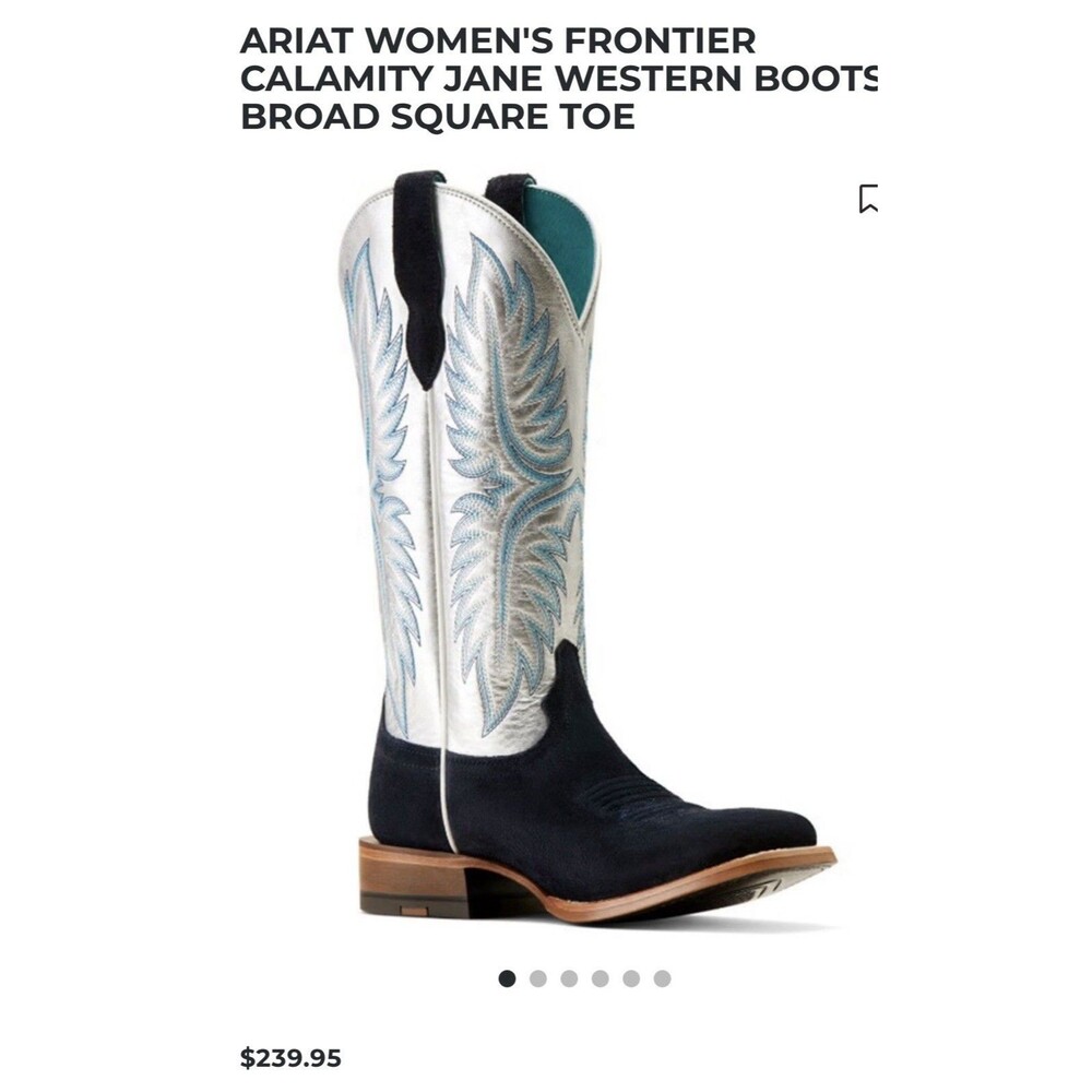 Ariat Womens Frontier Calamity Jane Blue And Silver Square Toe Boots 7 New